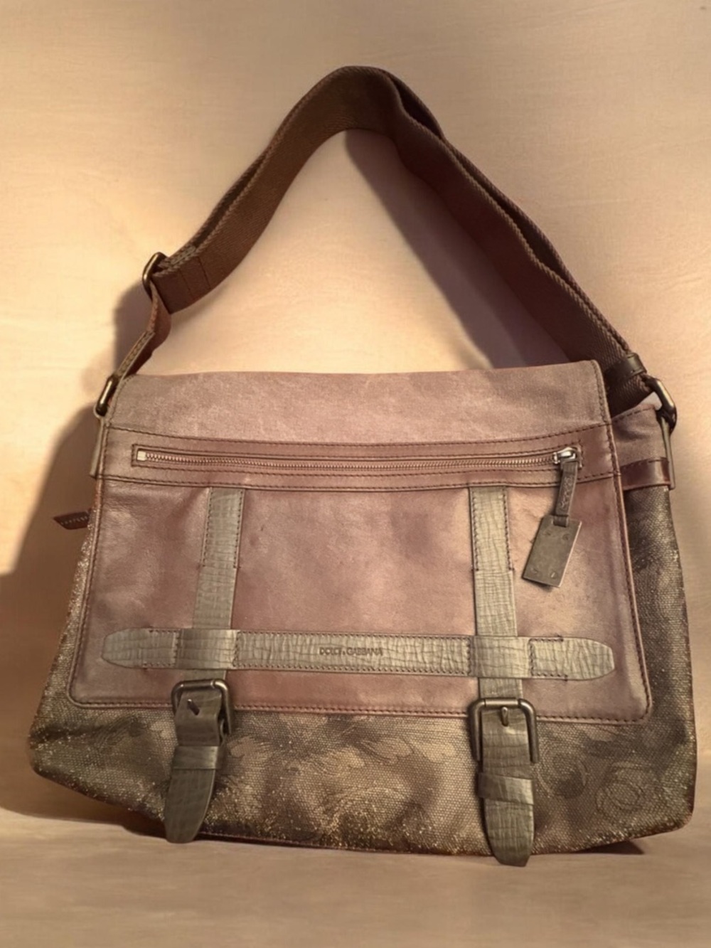 Dolce & Gabbana Plant Camouflage Print Canvas and Leather Messenger Bag